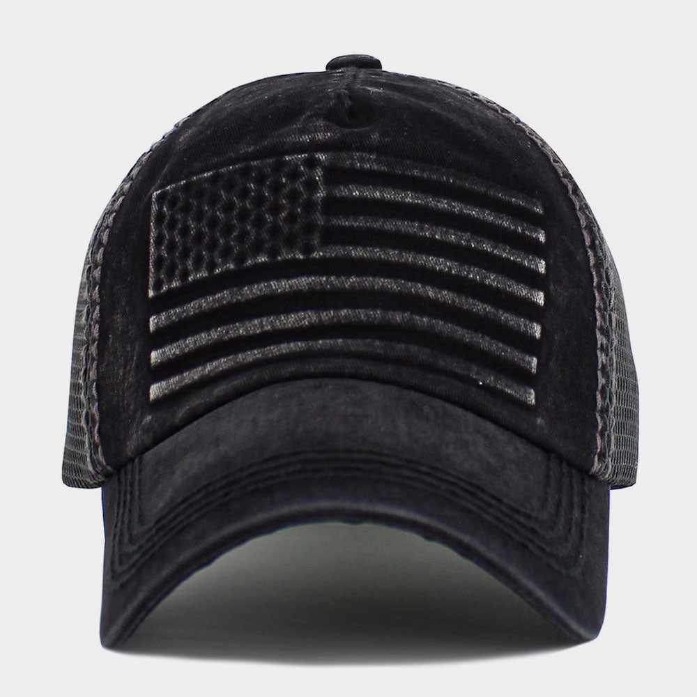 HATEGORY American USA Flag Patch Pointed Mesh Back Trucker Hat