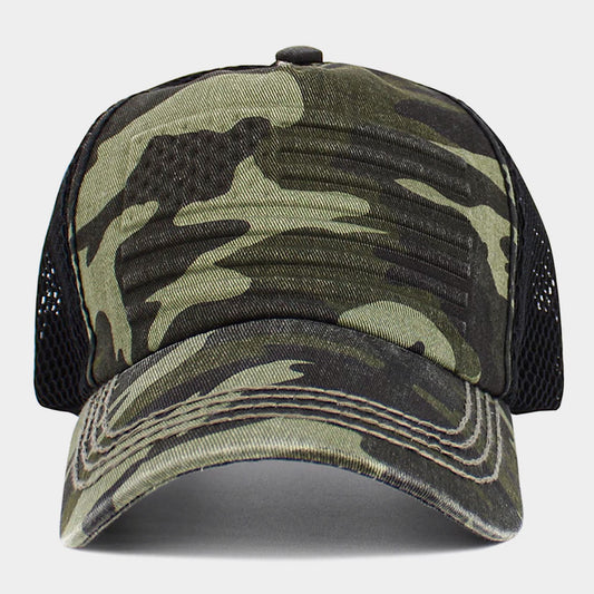 HATEGORY American USA Flag Patch Pointed Mesh Back Trucker Hat
