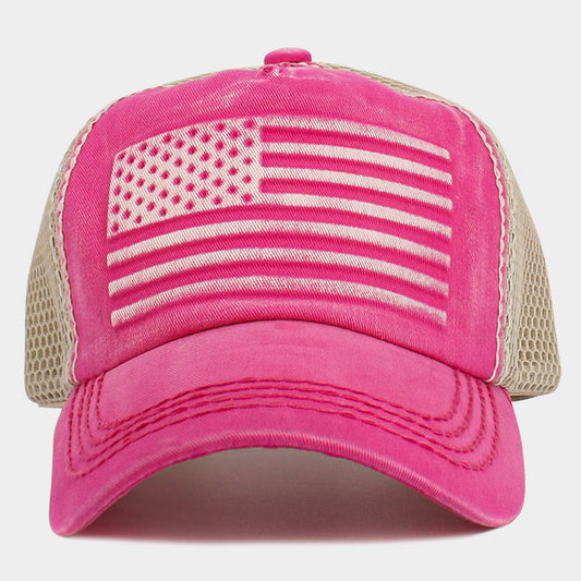 HATEGORY American USA Flag Patch Pointed Mesh Back Trucker Hat