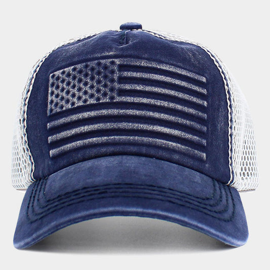 HATEGORY American USA Flag Patch Pointed Mesh Back Trucker Hat