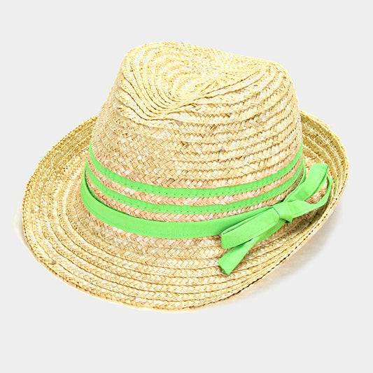 HATEGORY Ribbon Bow Wheat Straw fedora hat