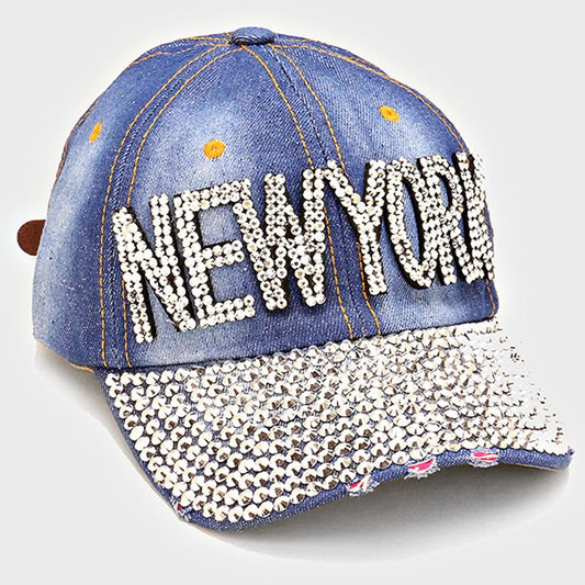 HATEGORY "New York" Studded brim denim baseball cap