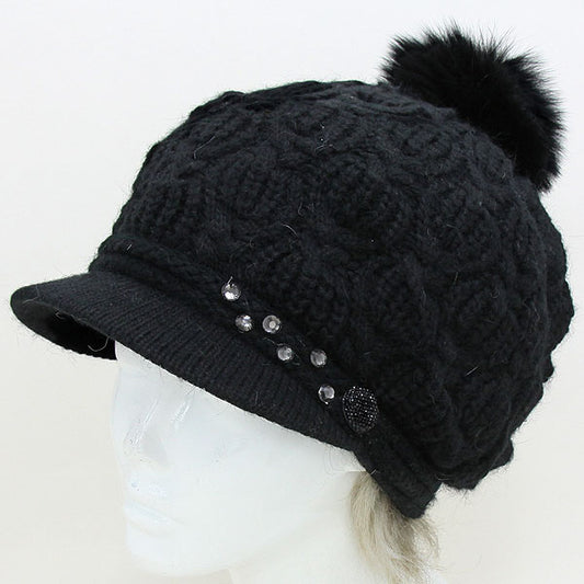 HATEGORY Rabbit Hair Pom Visor Hat