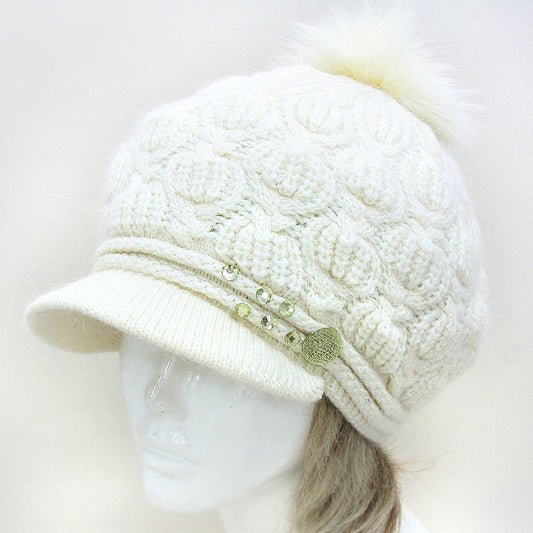 HATEGORY Rabbit Hair Pom Visor Hat