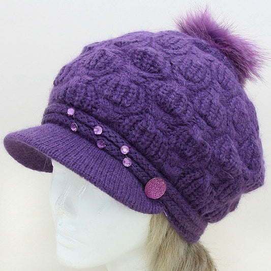 HATEGORY Rabbit Hair Pom Visor Hat
