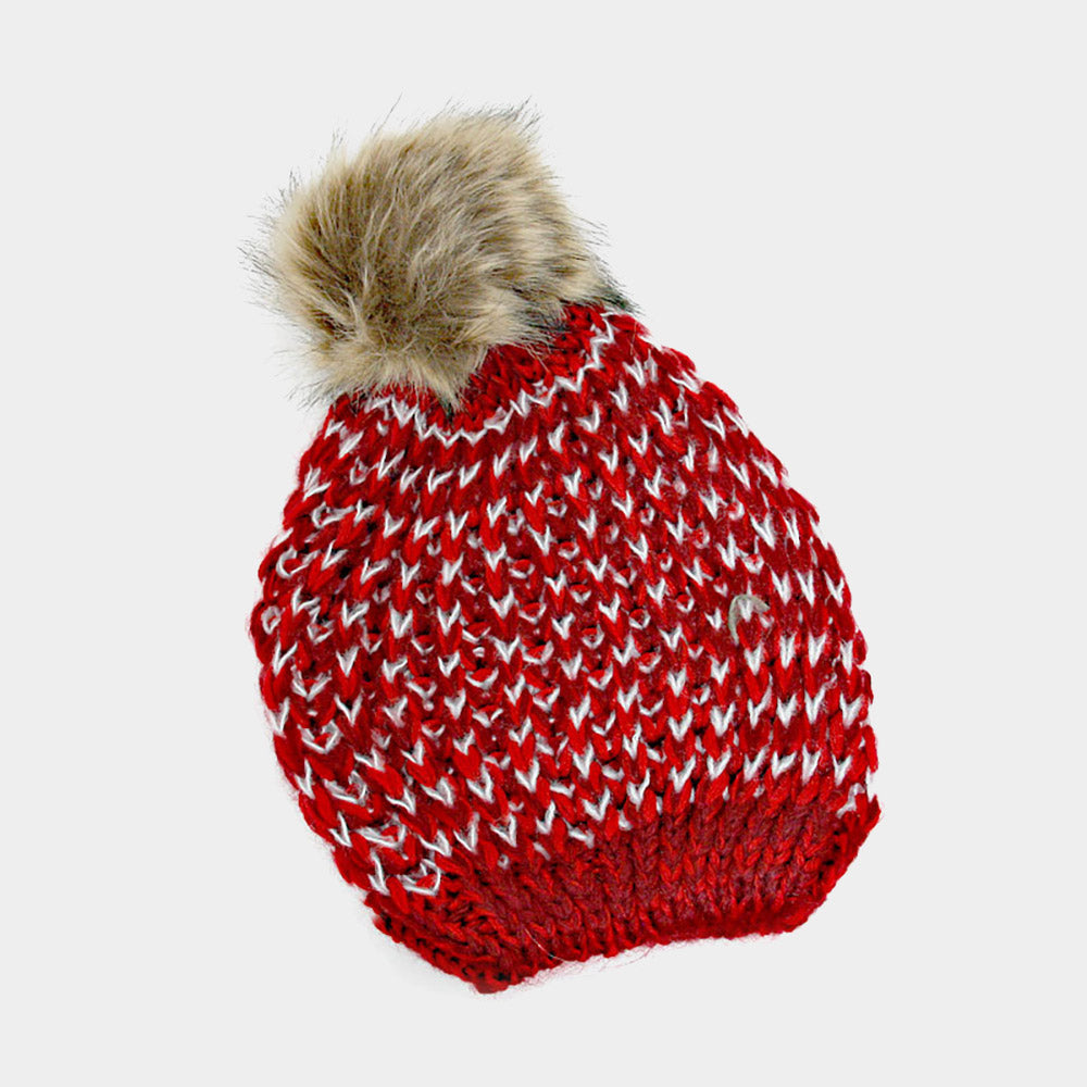 HATEGORY Chunky Two Tone Knit Pom Pom Beanie Hat