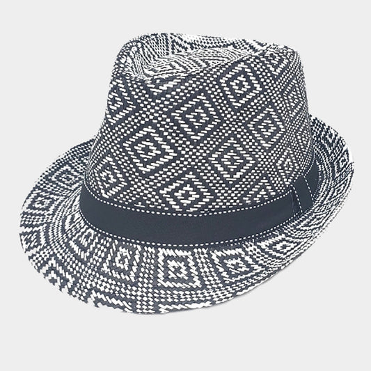 HATEGORY Boho Aztec Patterned Straw Fedora Hat