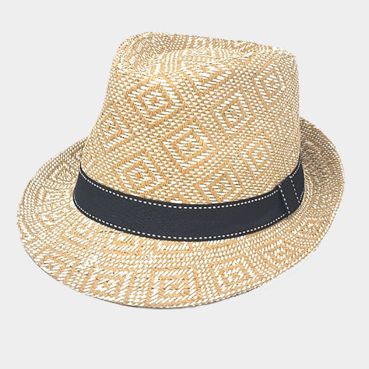 HATEGORY Boho Aztec Patterned Straw Fedora Hat