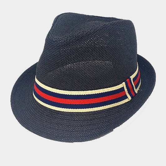 HATEGORY Color Block Band Detail Straw Fedora Hat