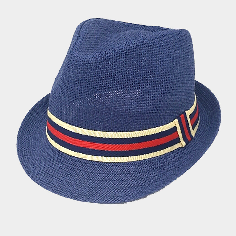 HATEGORY Color Block Band Detail Straw Fedora Hat