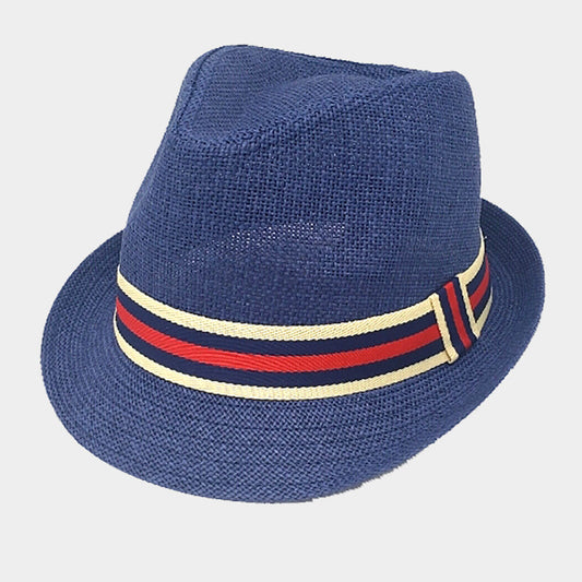 HATEGORY Color Block Band Detail Straw Fedora Hat