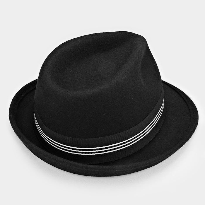 HATEGORY Striped Ribbon Wool Fedora