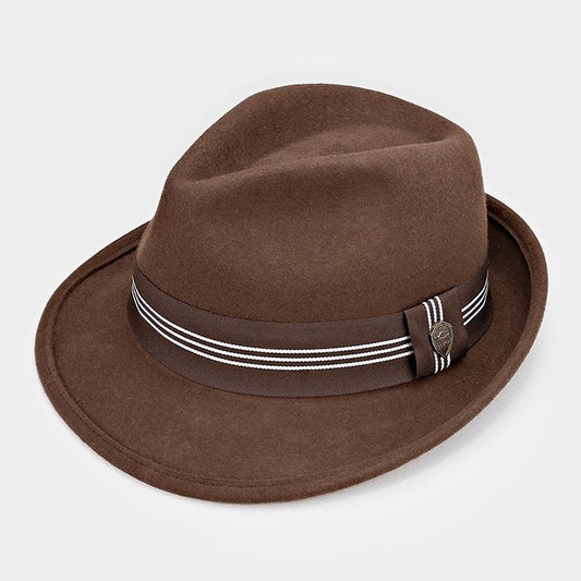 HATEGORY Striped Ribbon Wool Fedora