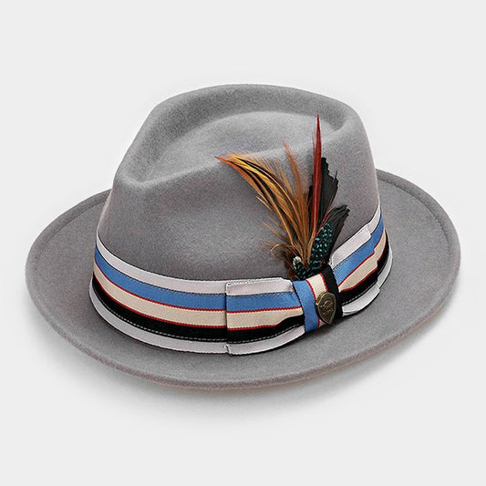 HATEGORY Feather & Striped Ribbon Wool Fedora
