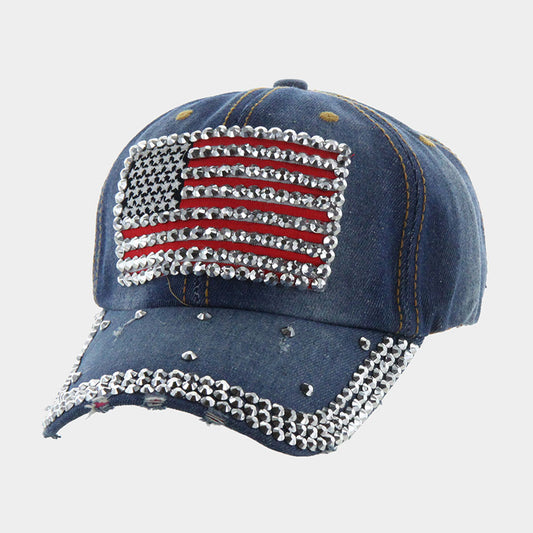 HATEGORY American USA Flag Studded Baseball Cap