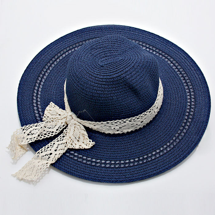 HATEGORY Bow Lace Straw Floppy Hat