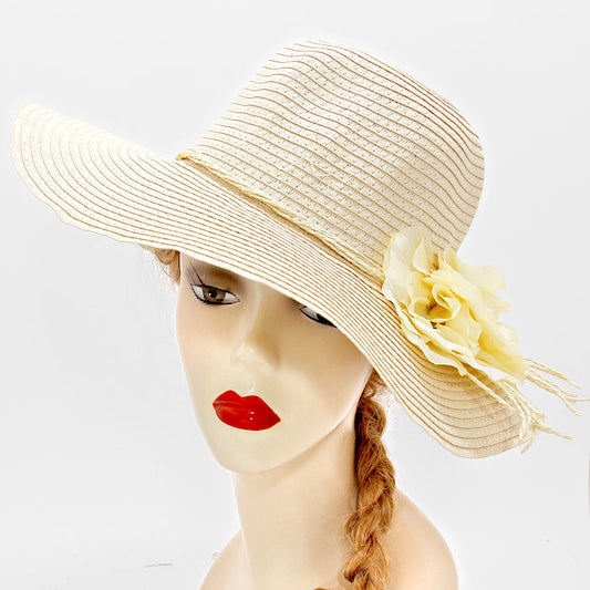 HATEGORY Flower Accented Straw Floppy Hat