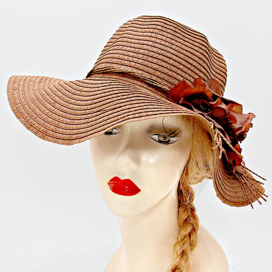 HATEGORY Flower Accented Straw Floppy Hat