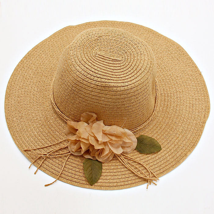 HATEGORY Flower Accented Straw Floppy Hat