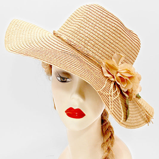 HATEGORY Flower Accented Straw Floppy Hat
