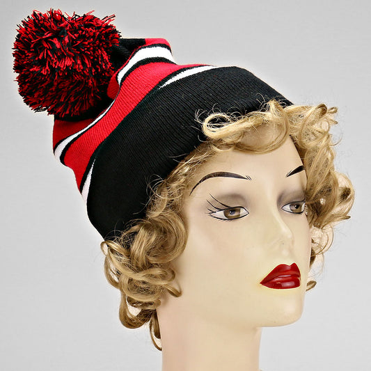 HATEGORY Striped pom pom beanie hat