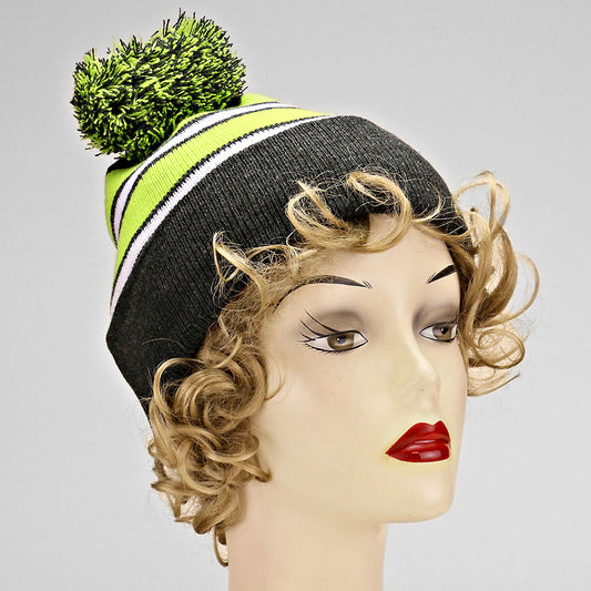 HATEGORY Striped pom pom beanie hat