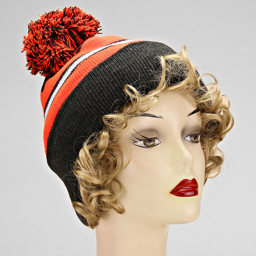 HATEGORY Striped pom pom beanie hat
