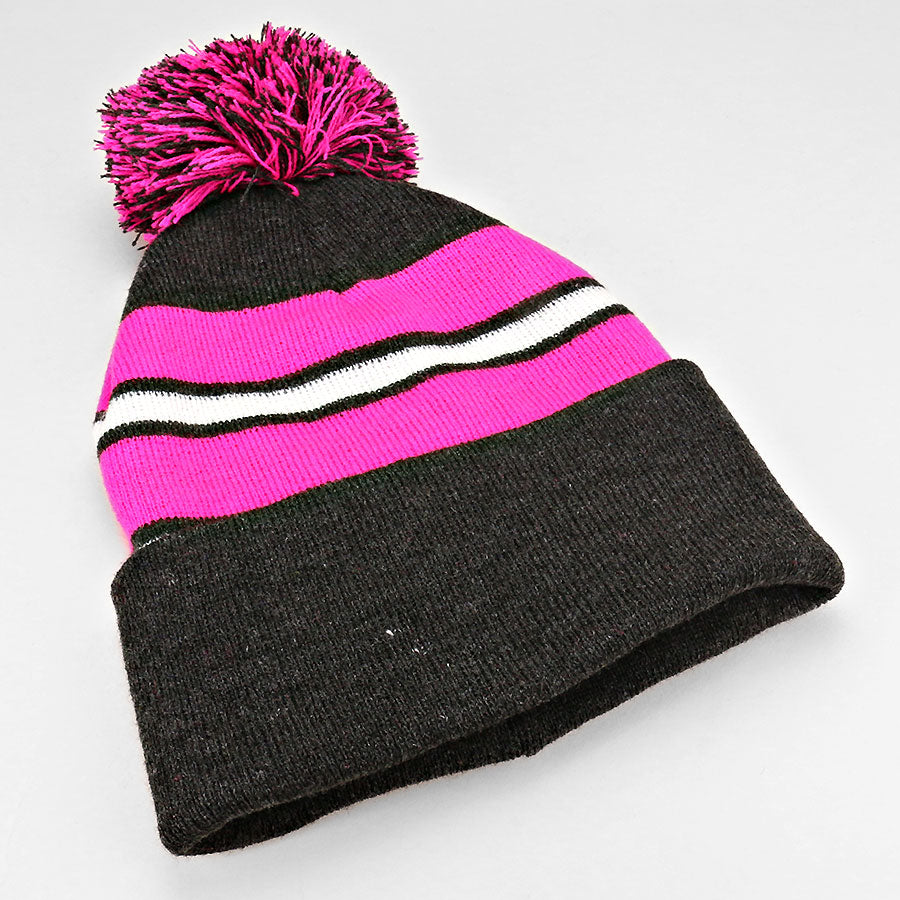 HATEGORY Striped pom pom beanie hat