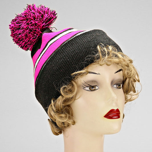 HATEGORY Striped pom pom beanie hat