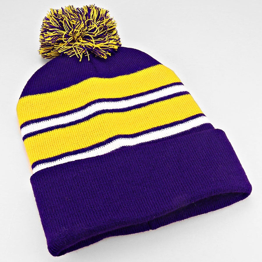 HATEGORY Striped pom pom beanie hat