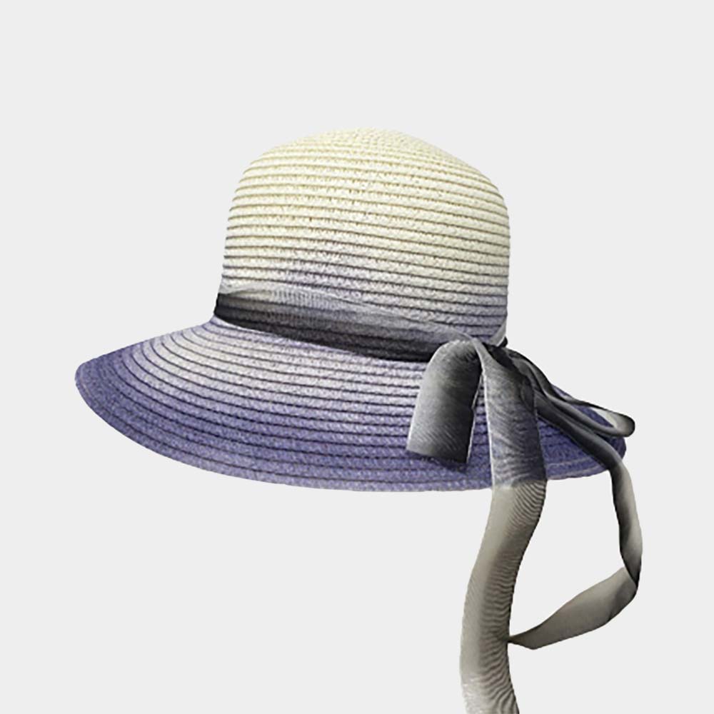 HATEGORY Ombre Bow Band Straw Sun Hat