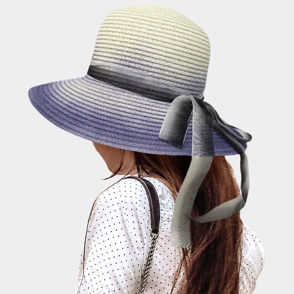 HATEGORY Ombre Bow Band Straw Sun Hat