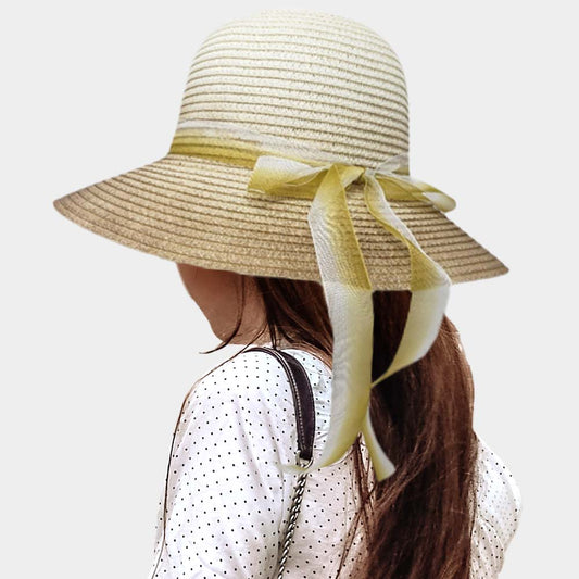 HATEGORY Ombre Bow Band Straw Sun Hat