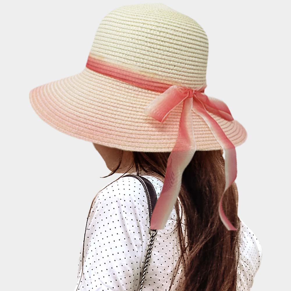 HATEGORY Ombre Bow Band Straw Sun Hat