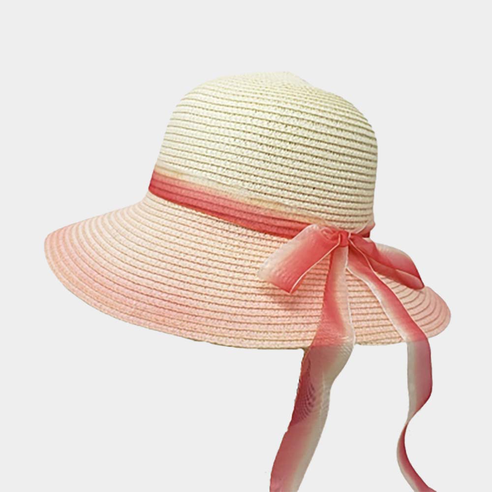 HATEGORY Ombre Bow Band Straw Sun Hat