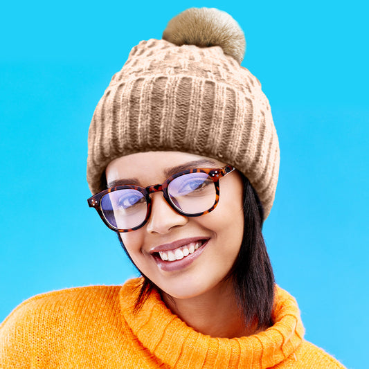 HATEGORY Fleece Lining Solid Knit Faux Fur Pom Pom Beanie Hat