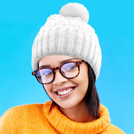HATEGORY Fleece Lining Solid Knit Faux Fur Pom Pom Beanie Hat