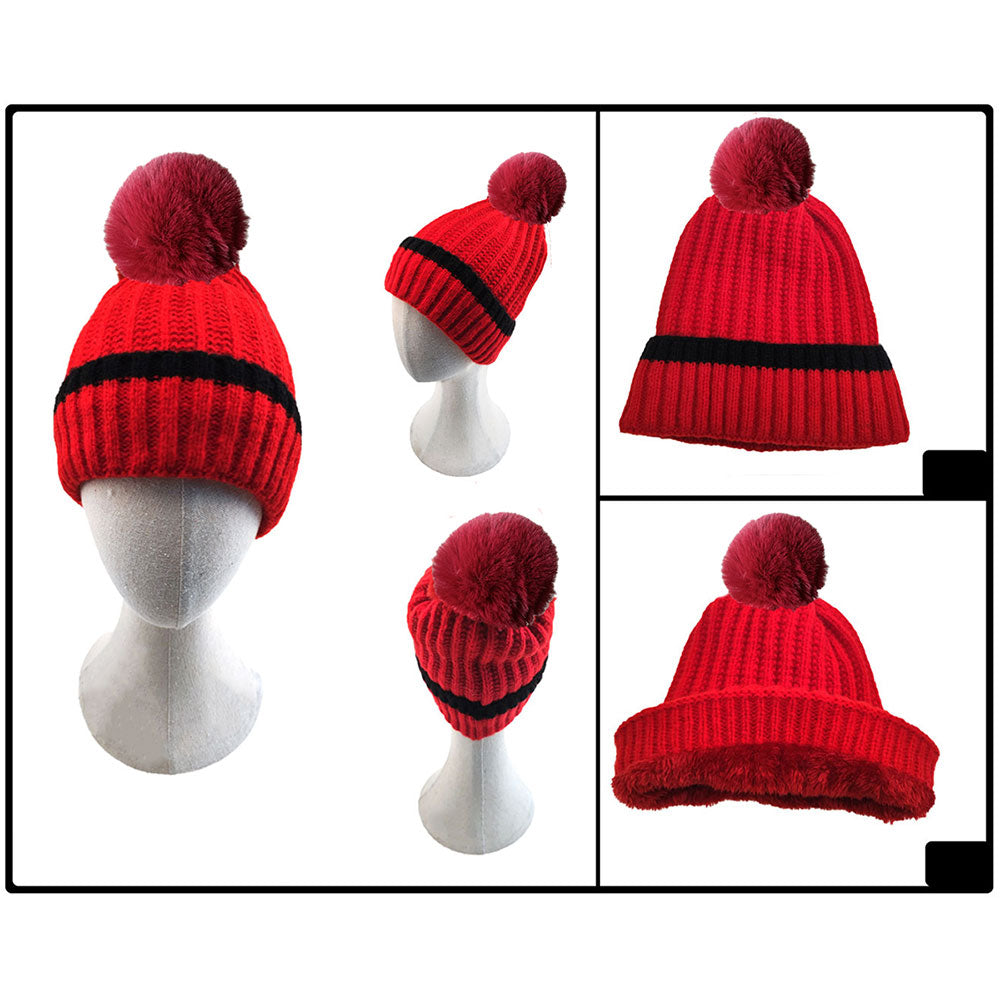 HATEGORY Ribbed Knit Pom Pom Beanie Hat