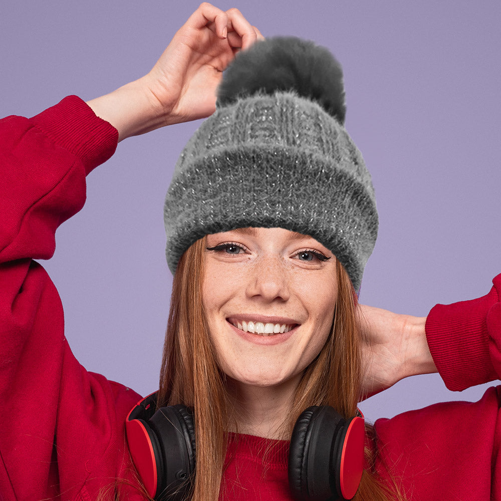HATEGORY Fleece Lining Pom Pom Beanie Hat