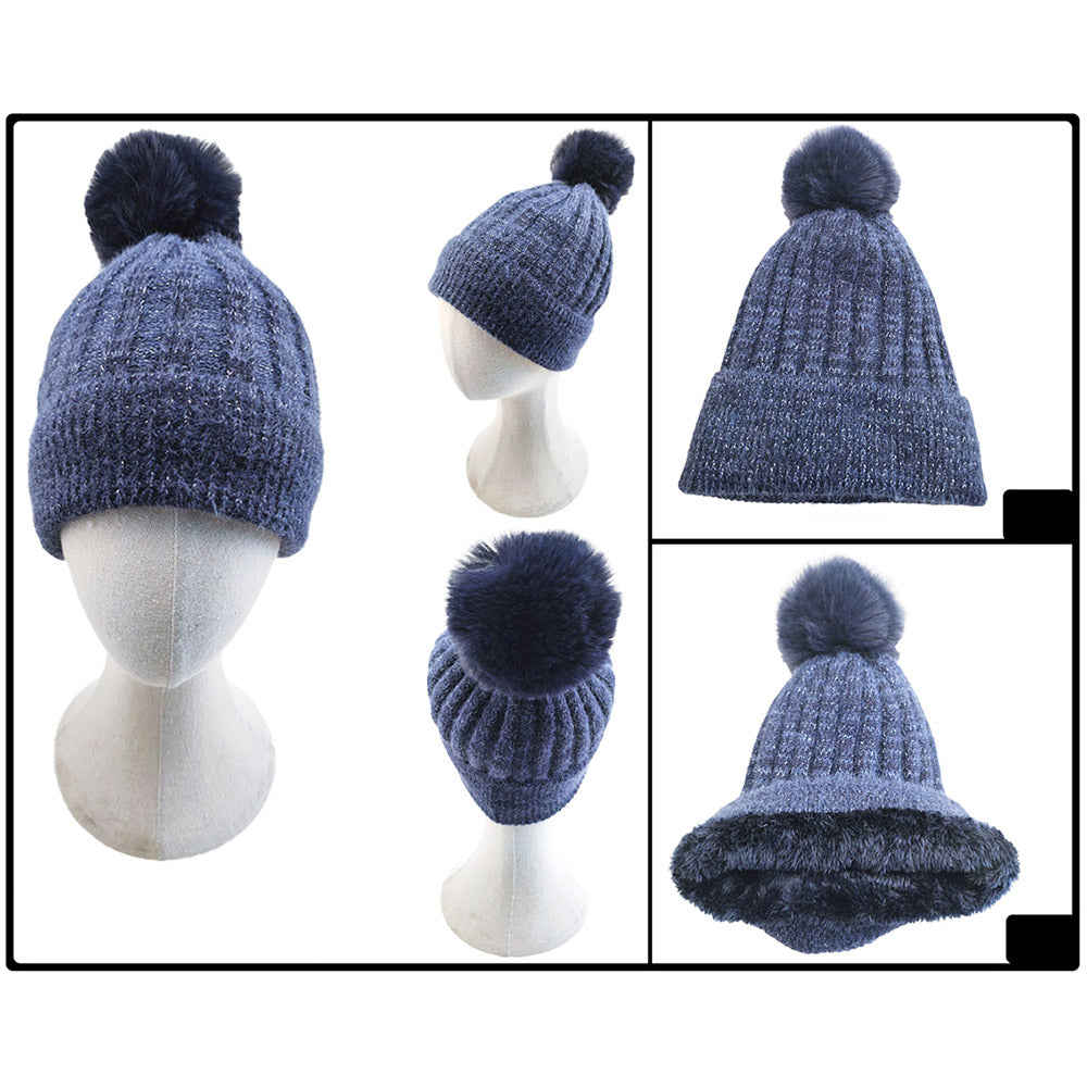 HATEGORY Fleece Lining Pom Pom Beanie Hat