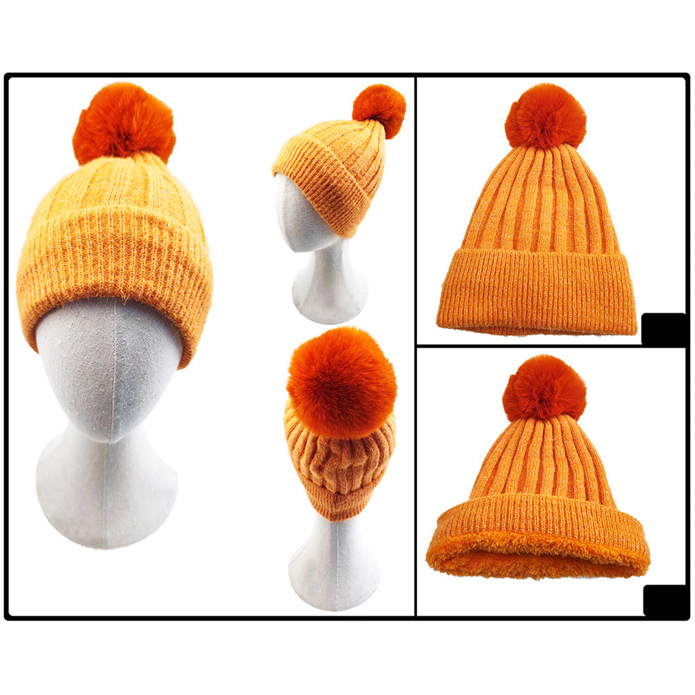 HATEGORY Fleece Lining Pom Pom Beanie Hat