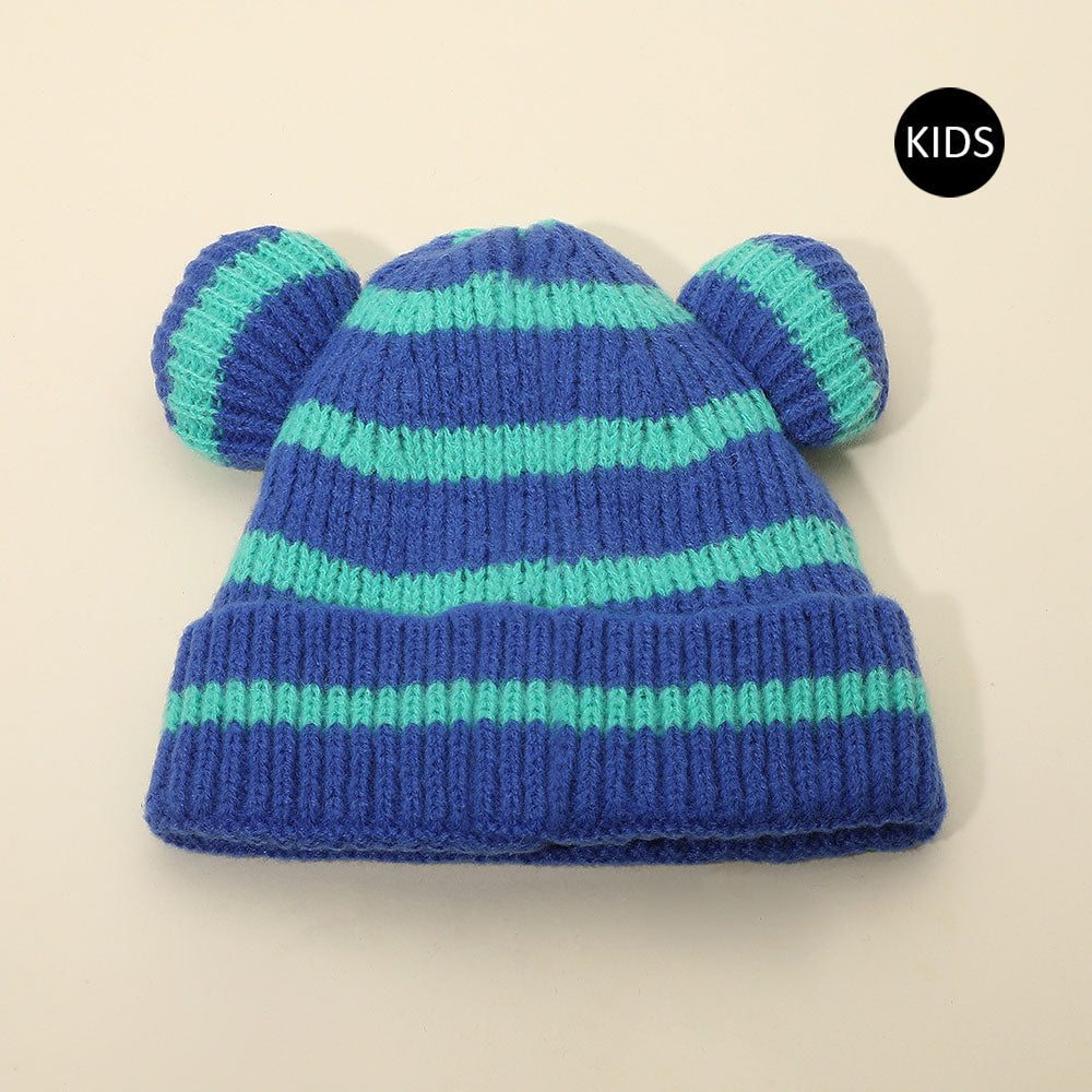 HATEGORY Kids Cute Bear Ear Striped Knit Winter Beanie Hat