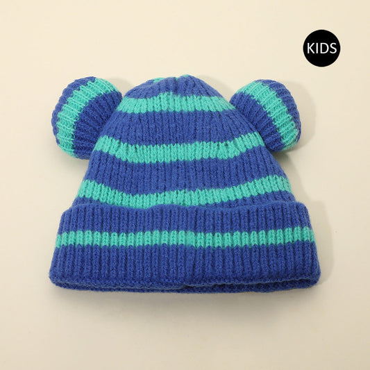 HATEGORY Kids Cute Bear Ear Striped Knit Winter Beanie Hat