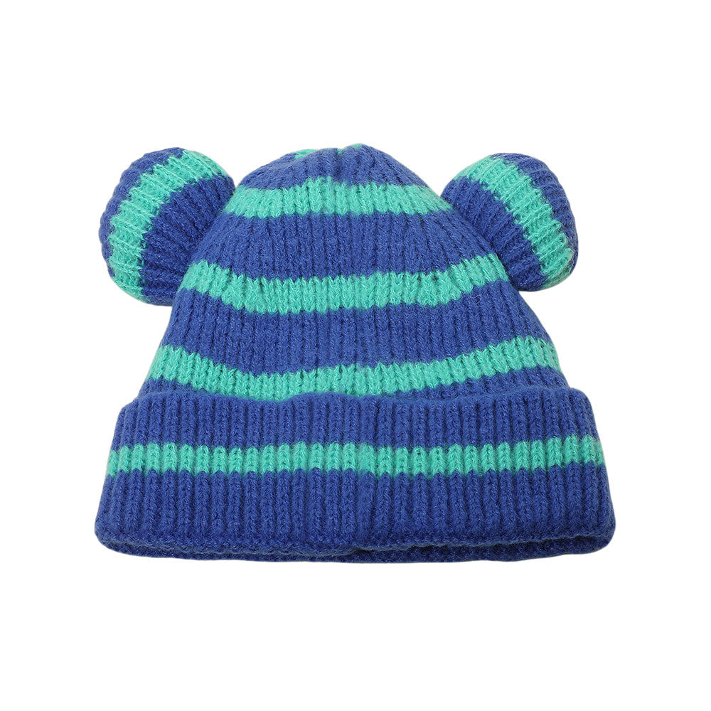 HATEGORY Kids Cute Bear Ear Striped Knit Winter Beanie Hat