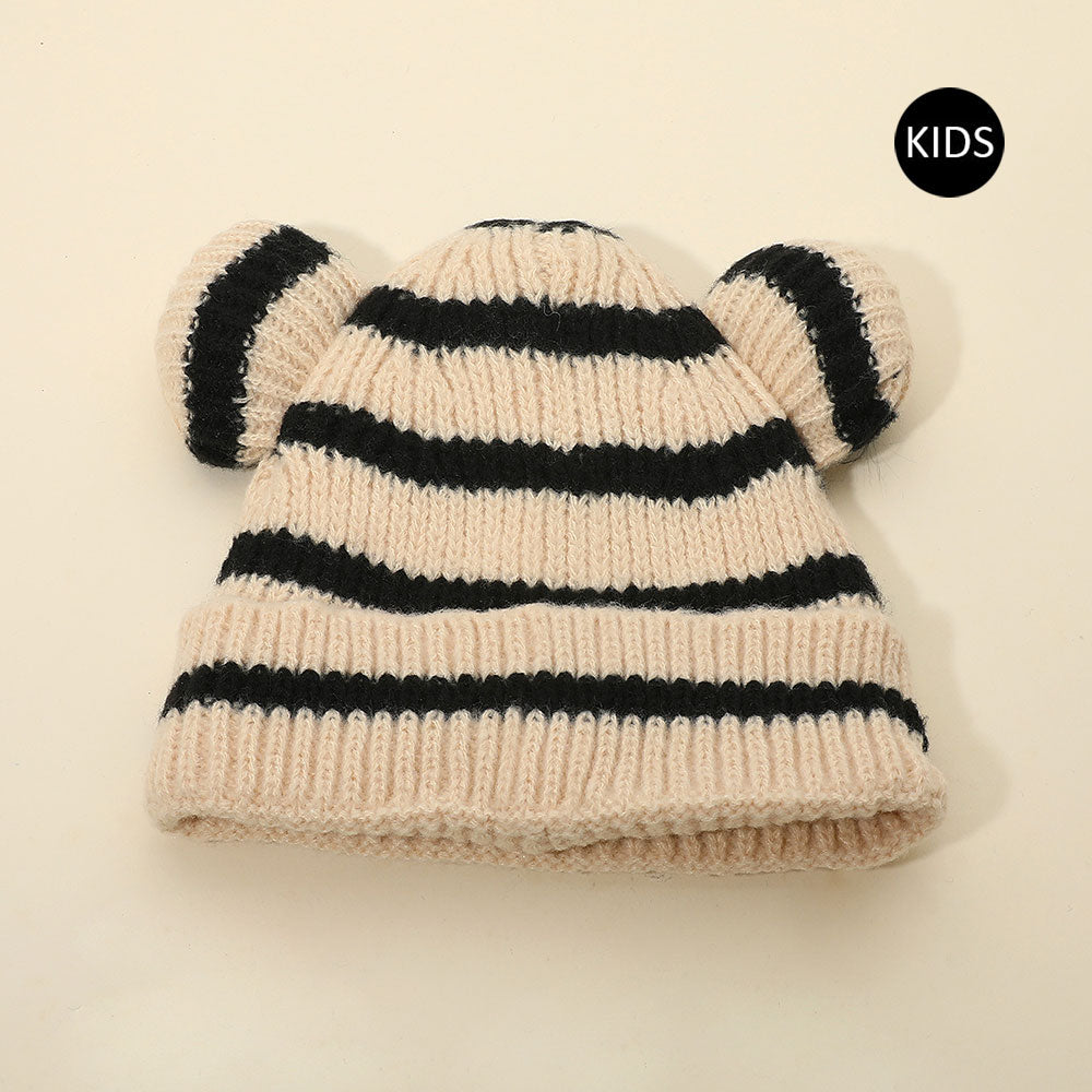 HATEGORY Kids Cute Bear Ear Striped Knit Winter Beanie Hat