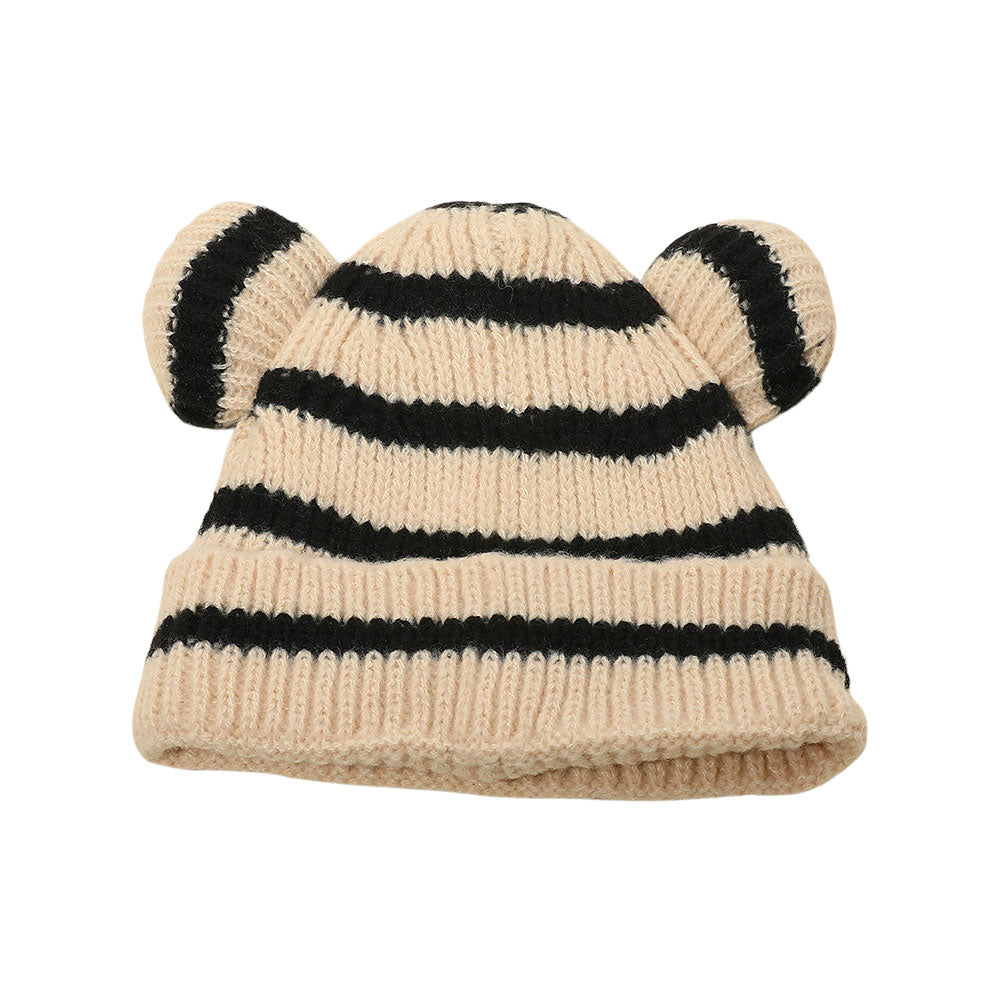 HATEGORY Kids Cute Bear Ear Striped Knit Winter Beanie Hat