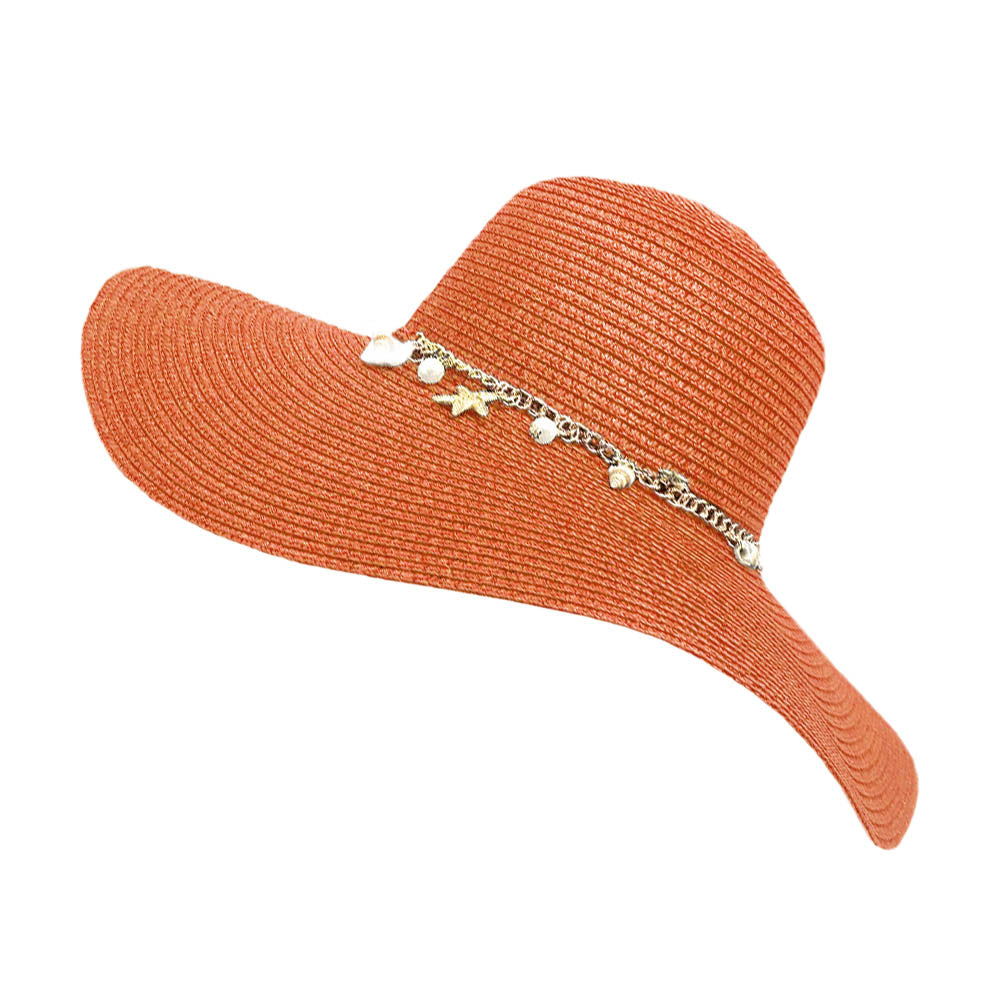 HATEGORY Pearl Starfish Shell Charm Band Pointed Straw Sun Hat