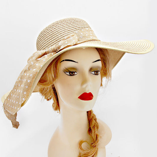 HATEGORY Polka Dot Bow Straw Floppy Hat