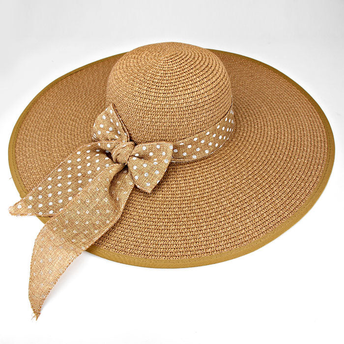 HATEGORY Polka Dot Bow Straw Floppy Hat
