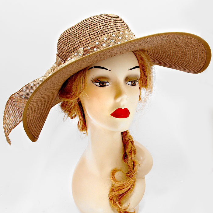 HATEGORY Polka Dot Bow Straw Floppy Hat